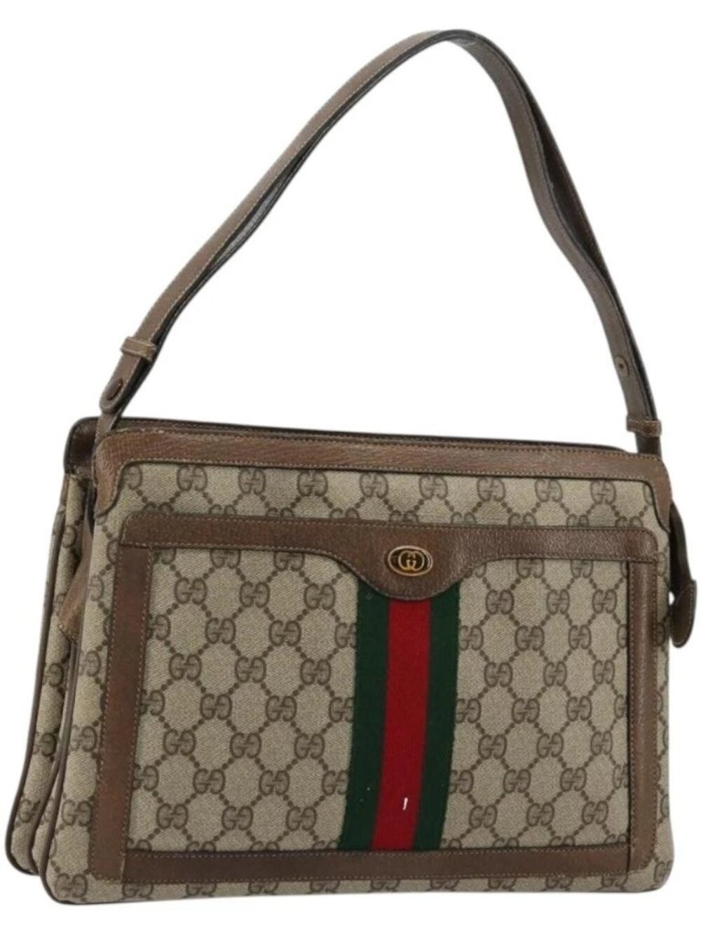 GUCCI GG Supreme Web Sherry Line Bag PVC Beige Gold 14 02 034 Auth 178112